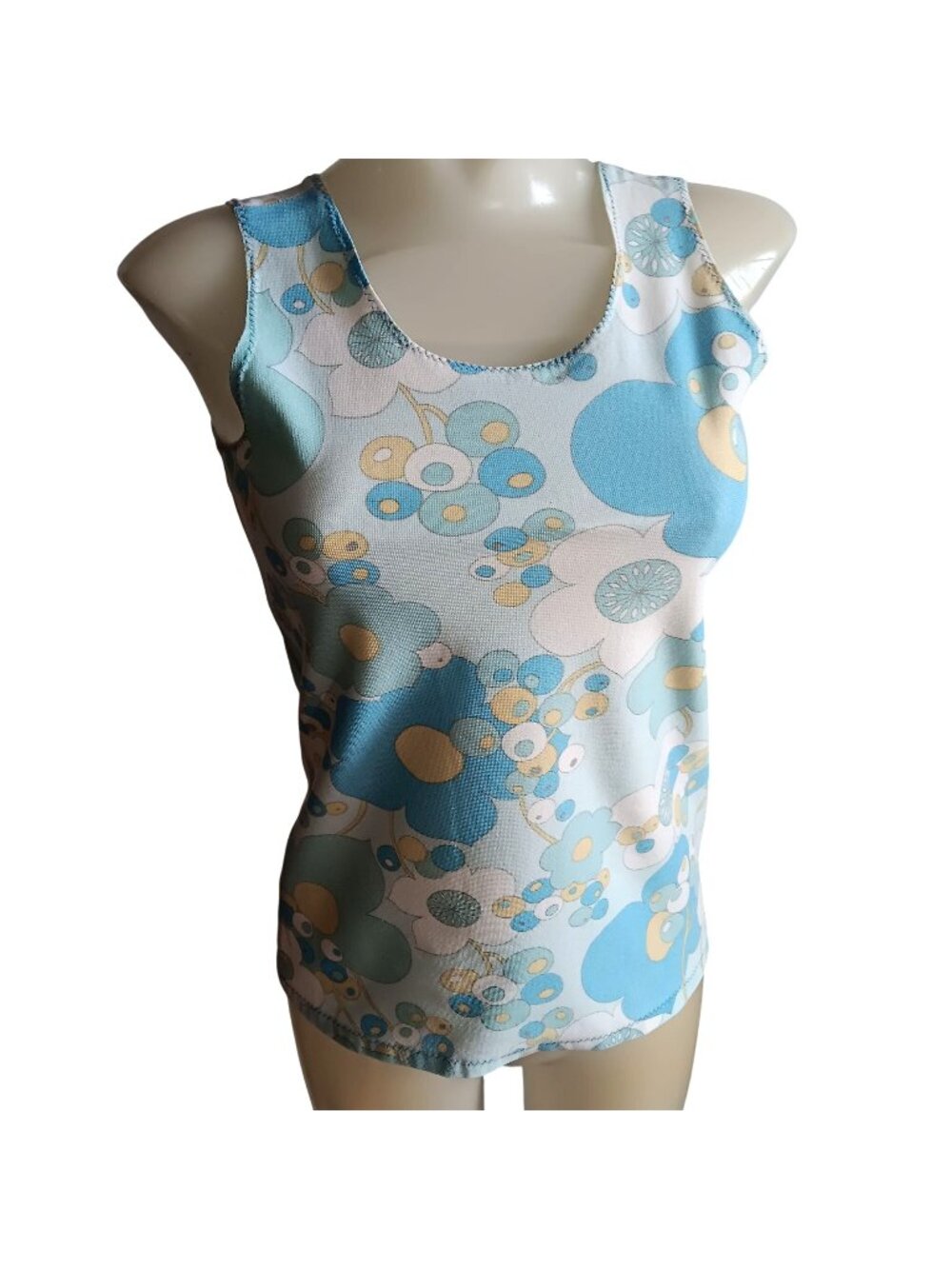 Small Vintage Top 1960's 1OF1 Handmade Stretch Knit Psychadelic Flower Tank Top